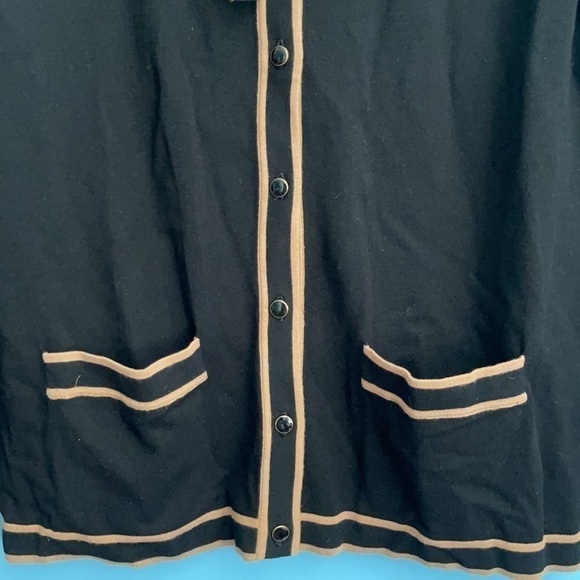 NWOT talbots black stripe-trim tie neck cardigan US MP - Picture 3 of 9